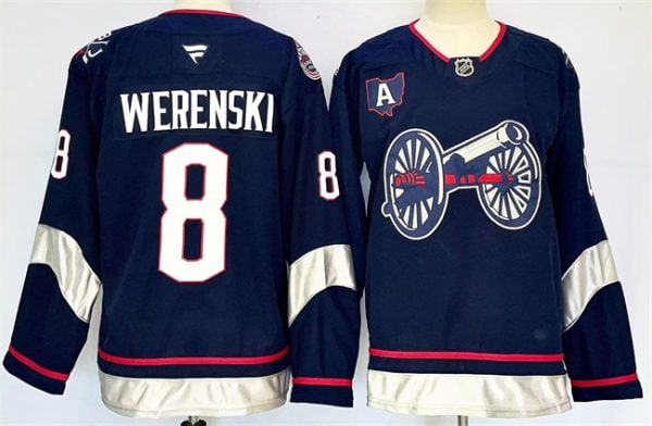 Columbus Blue Jackets #8 Zach Werenski Navy 2024-25 With A Patch Stitched Jersey