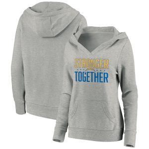 Los Angeles Chargers Heather Gray Stronger Together Crossover Neck Pullover Hoodie(Run Small)
