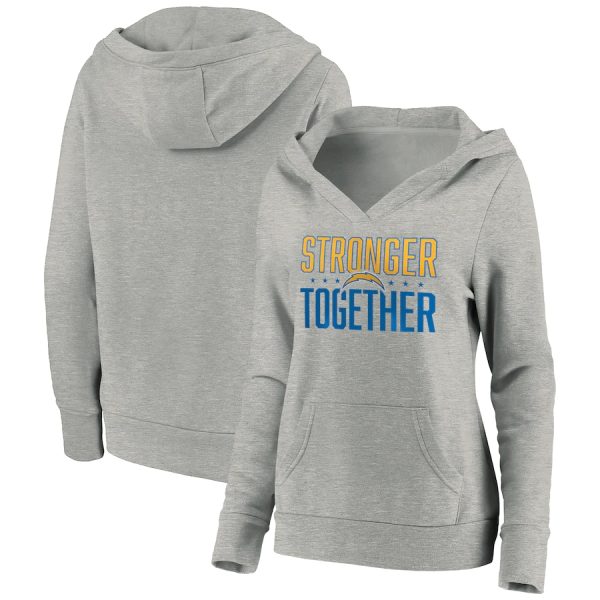 Los Angeles Chargers Heather Gray Stronger Together Crossover Neck Pullover Hoodie(Run Small)