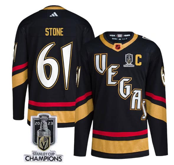Vegas Golden Knights #61 Mark Stone Black 2023 Stanley Cup Champions Reverse Retro Stitched Jersey