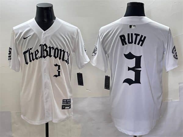 New York Yankees #3 Babe Ruth White 'Gothic Legacy Edition' Vapor Premier Limited Stitched Jersey
