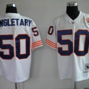 Mitchell Ness Bears #50 Mike Singletary White With Big Number Bear Patch Stitched Throwback Jersey