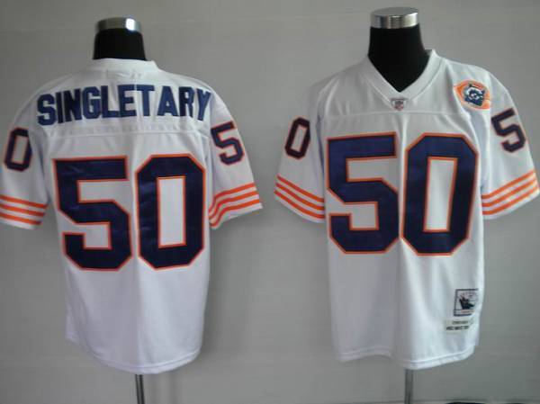 Mitchell Ness Bears #50 Mike Singletary White With Big Number Bear Patch Stitched Throwback Jersey