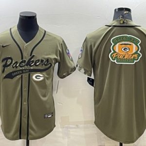 Green Bay Packers Olive Salute To Service Team Big Logo Cool Base Stitched Baseball Jersey
