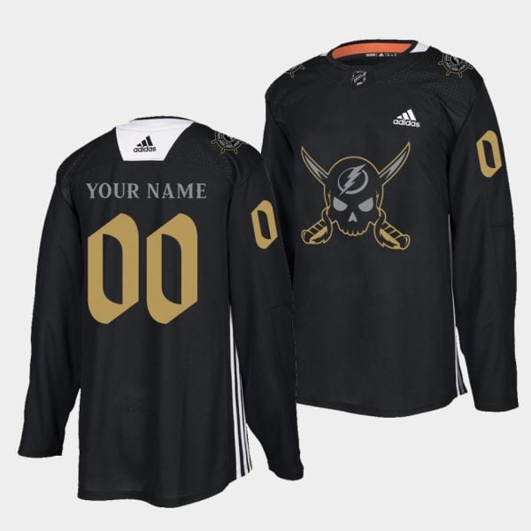 Tampa Bay Lightning Custom Gasparilla Inspired Pirate-Themed Warmup Black Stitched Jersey