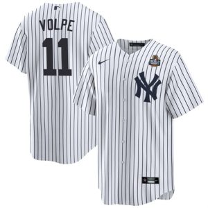 New York Yankees #11 Anthony Volpe White 2024 World Series With Name Cool Base Stitched Jersey