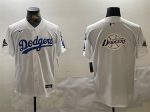 Los Angeles Dodgers Team Big Logo White 2024 World Series Champions With Fernando Memorial Patch Home Limited Stitched Jersey