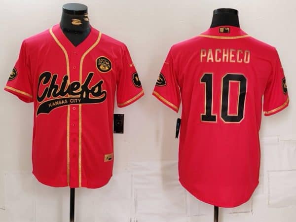 Kansas City Chiefs #10 Isiah Pacheco Red Gold Cool Base Stitched Jersey