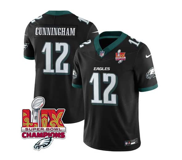 Philadelphia Eagles #12 Randall Cunningham Black 2025 Eagles Logo Super Bowl LIX Patch New F.U.S.E. Vapor Limited Stitched Jersey