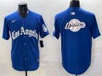 Los Angeles Dodgers Team Big Logo Blue 2025 LA Gothic Style With Fernando Patch Vapor Premier Limited Stitched Jersey