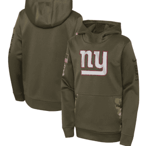 Youth New York Giants 2022 Olive Salute To Service Therma Performance Pullover Hoodie