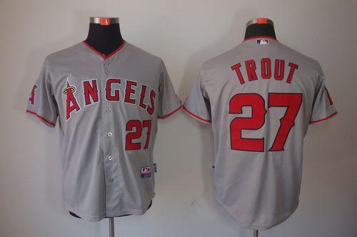 Angels Of Anaheim #27 Mike Trout Grey Cool Base Stitched Jersey