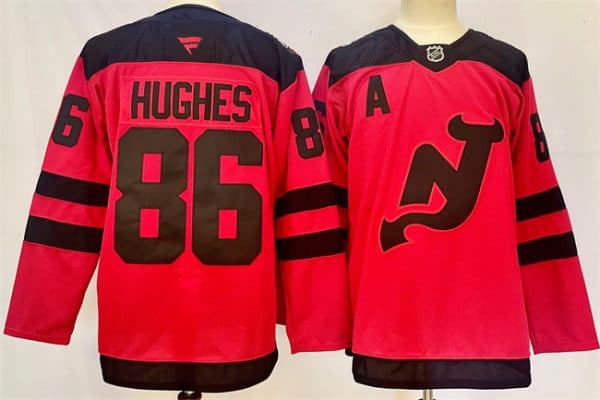 New Jersey Devils #86 Jack Hughes Red 2024-25 With A Patch Stitched Jersey