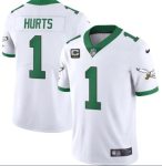 Philadelphia Eagles #1 Jalen Hurts White Kelly Green With 3-Star C Patch Stitched Jersey