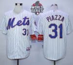 Mets #31 Mike Piazza White(Blue Strip) Home Cool Base W 2015 World Series Patch Stitched Jersey