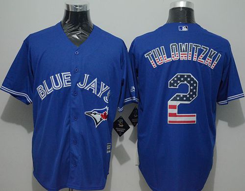 Blue Jays #2 Troy Tulowitzki Blue USA Flag Fashion Stitched Jersey