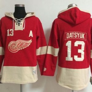 Detroit Red Wings #13 Pavel Datsyuk Red Old Time Lacer NHL Hoodie