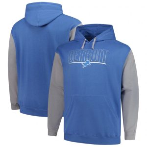 Detroit Lions Blue Gray Big Tall Outline Pullover Hoodie