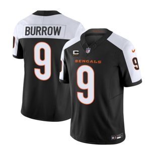 Cincinnati Bengals #9 Joe Burrow 2023 F.U.S.E. Black White With 4-Star C Patch Vapor Untouchable Limited Stitched Jersey