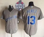 Royals #13 Salvador Perez New Grey Cool Base W 2015 World Series Patch Stitched Jersey