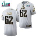 Philadelphia Eagles #62 Jason Kelce White Golden Super Bowl LVII Patch Limited Stitched Jersey