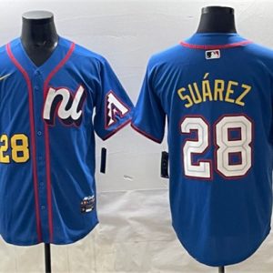 National League #28 Eugenio Su¨¢rez Blue 2025 All-Star Edition Limited Stitched Jersey