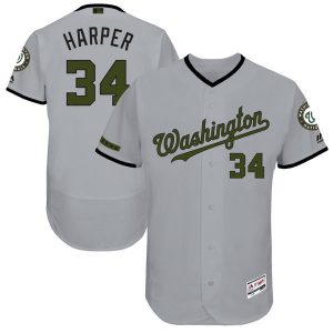 Washington Nationals #34 Bryce Harper Majestic Gray 2017 Memorial Day Authentic Collection Flex Base Player Stitched Jersey