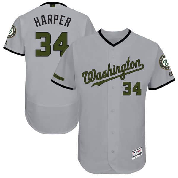 Washington Nationals #34 Bryce Harper Majestic Gray 2017 Memorial Day Authentic Collection Flex Base Player Stitched Jersey