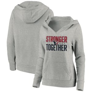 Houston Texans Heather Gray Stronger Together Crossover Neck Pullover Hoodie(Run Small)