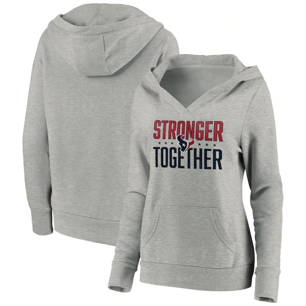 Houston Texans Heather Gray Stronger Together Crossover Neck Pullover Hoodie(Run Small)