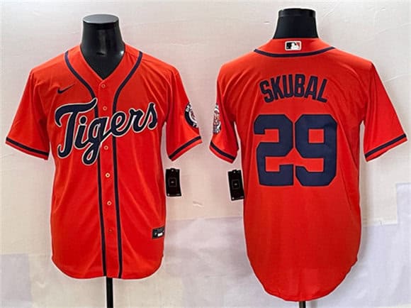 Detroit Tigers #29 Tarik Skubal Orange With Patch Cool Base Stitched Jersey