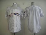 Brewers Blank White (Blue Strip) Stitched Jersey