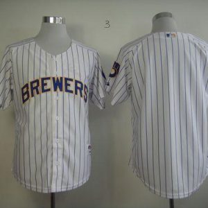 Brewers Blank White (Blue Strip) Stitched Jersey