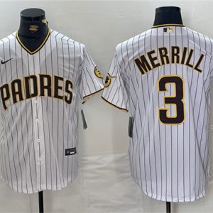 San Diego Padres #3 Jackson Merrill White Cool Base Stitched Jersey