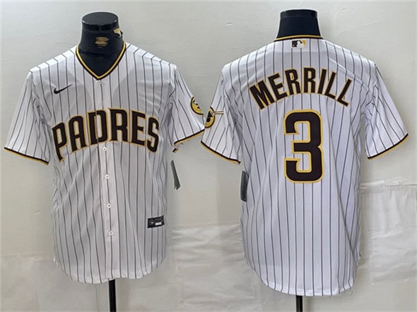 San Diego Padres #3 Jackson Merrill White Cool Base Stitched Jersey