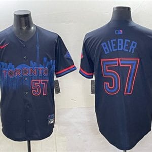 Toronto Blue Jays #57 Shane Bieber Navy 2024 City Connect Limited Stitched Jersey