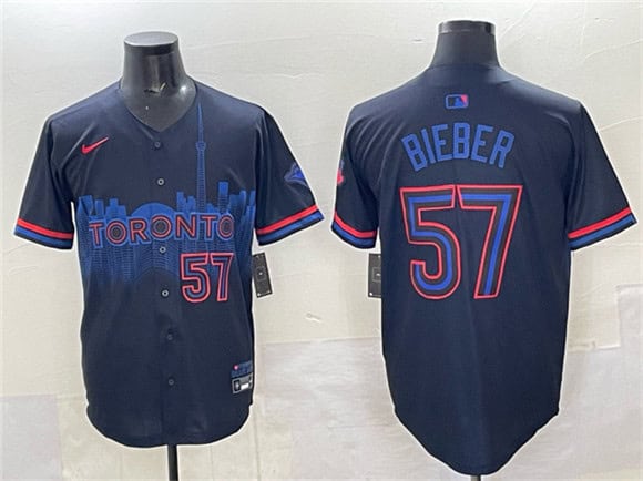 Toronto Blue Jays #57 Shane Bieber Navy 2024 City Connect Limited Stitched Jersey