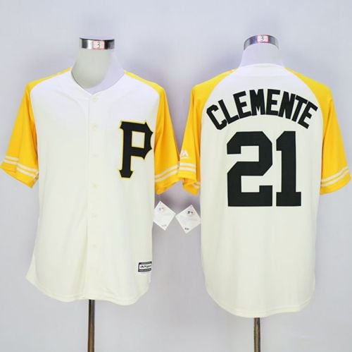 Pirates #21 Roberto Clemente Cream Gold Exclusive New Cool Base Stitched Jersey