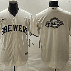 Milwaukee Brewers Cream Team Big Logo Cool Base Stitched Jersey