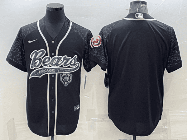 Chicago Bears Blank Black Reflective With Patch Cool Base Stitched Baseball Jersey