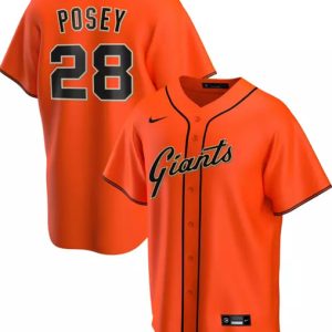 San Franciscoc Giants #28 Buster Posey Orange Cool Base Stitched Jersey