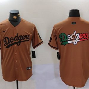 Los Angeles Dodgers Team Big Logo Brown Cool Base With Patch Stitched Jersey