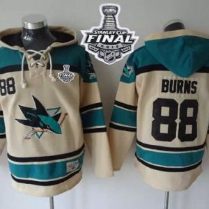 Sharks #88 Brent Burns Cream Sawyer Hooded Sweatshirt 2016 Stanley Cup Final Patch Stitched Jersey