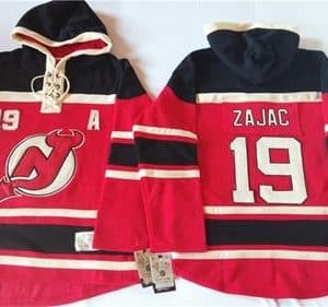 Devils #19 Travis Zajac Red Sawyer Hooded Sweatshirt Stitched Jersey