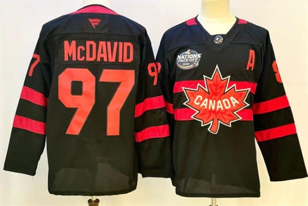 Canada #97 Connor McDavid Black 2025 4 Nations Face-Off Premium With A Patch Stitched Jersey