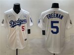 Los Angeles Dodgers #5 Freddie Freeman White 2024 World Series With No. 34 Patch Home Limited Stitched Jersey