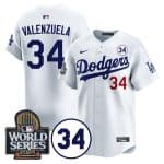 Los Angeles Dodgers #34 Toro Valenzuela White 2024 World Series With No. 34 Patch Limited Stitched Jersey