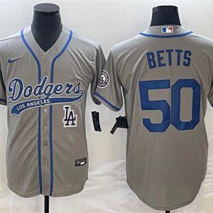 Los Angeles Dodgers #50 Mookie Betts Gray With Patch Cool Base Stitched Jersey