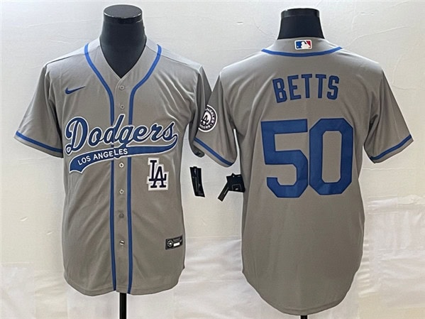 Los Angeles Dodgers #50 Mookie Betts Gray With Patch Cool Base Stitched Jersey