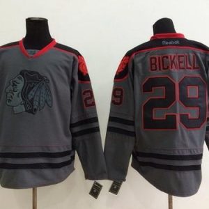Blackhawks #29 Bryan Bickell Charcoal Cross Check Fashion Stitched Jersey